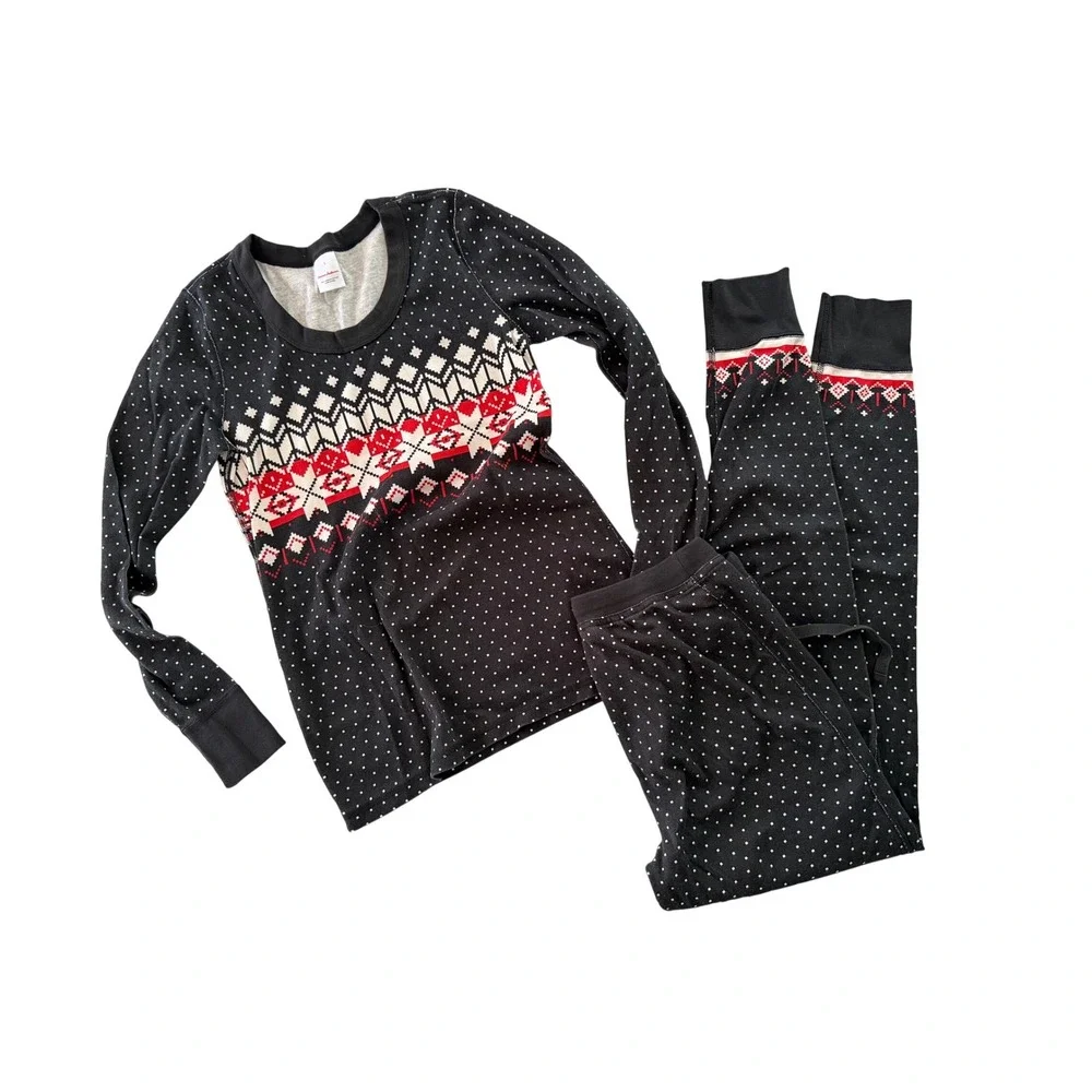 Hanna Andersson‎ Womens Organic Cotton Pajama Set Black Fair Isle Polka Dot S